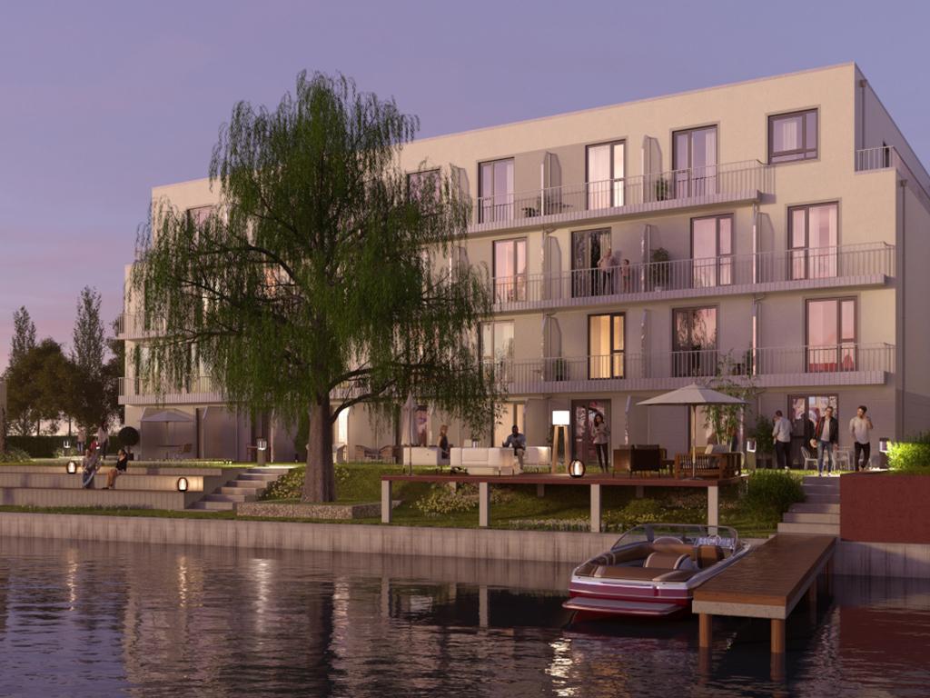 Visualisierung Wohnkomplex mit privater Anlegestelle